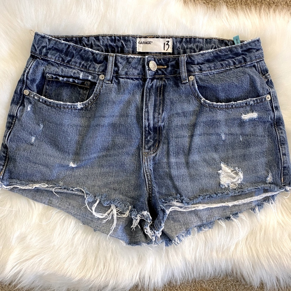 GARAGE Frayed Hem Distressed Denim Shorts